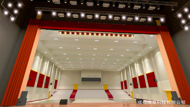 某部隊多功能廳舞臺燈光、專業(yè)音響及舞臺幕布 成都鷹皇燈光音響工程項目